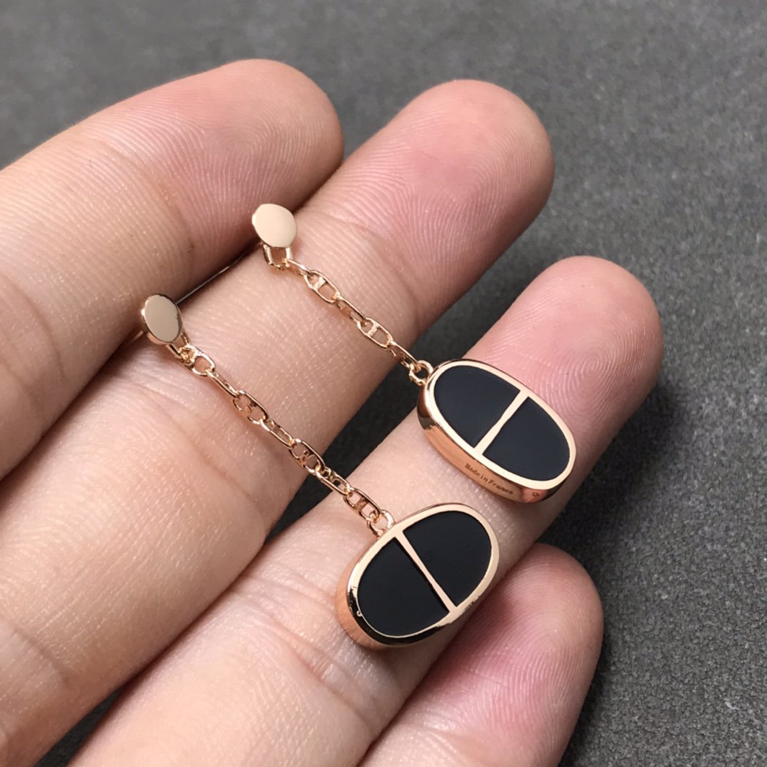 [Plus&Max]CHAINE VERSO BLACK CERAMIC SILVER EARRINGS