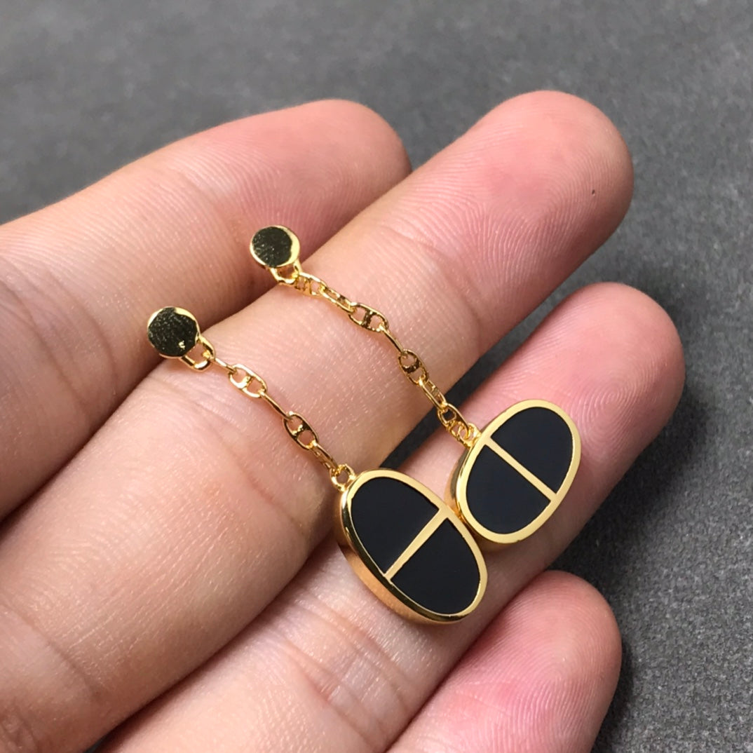 [Plus&Max]CHAINE VERSO BLACK CERAMIC SILVER EARRINGS