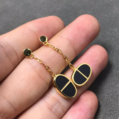 [Plus&Max]CHAINE VERSO BLACK CERAMIC SILVER EARRINGS