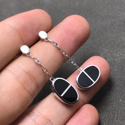 [Plus&Max]CHAINE VERSO BLACK CERAMIC SILVER EARRINGS