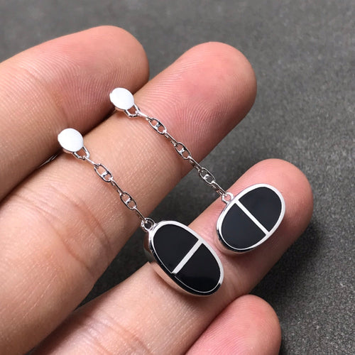 [Plus&Max]CHAINE VERSO BLACK CERAMIC SILVER EARRINGS