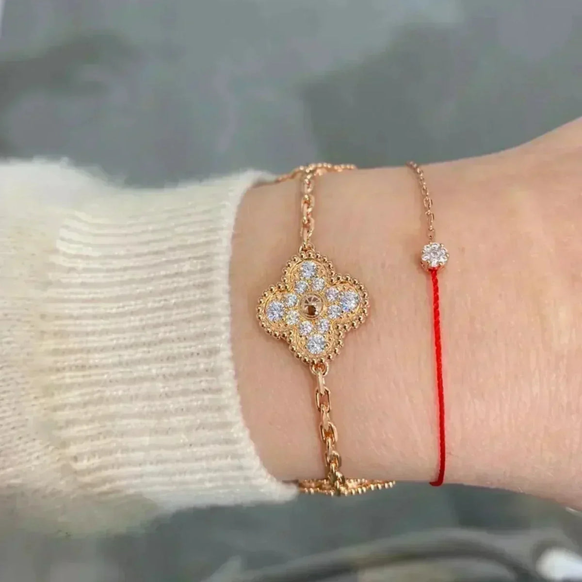 [Plus&Max]LUCKY CLOVER 5-MOTIF BRACELET - FULL-DIAMOND