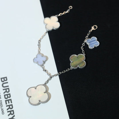 [Plus&Max]CLOVER BRACELET 5 MOTIFS MOP CHALCEDONY SILVER