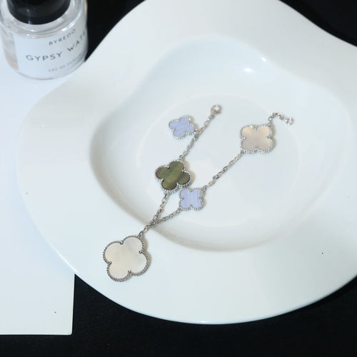 [Plus&Max]CLOVER BRACELET 5 MOTIFS MOP CHALCEDONY SILVER