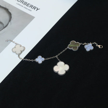 [Plus&Max]CLOVER BRACELET 5 MOTIFS MOP CHALCEDONY SILVER
