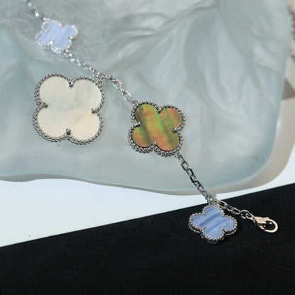 [Plus&Max]CLOVER BRACELET 5 MOTIFS MOP CHALCEDONY SILVER