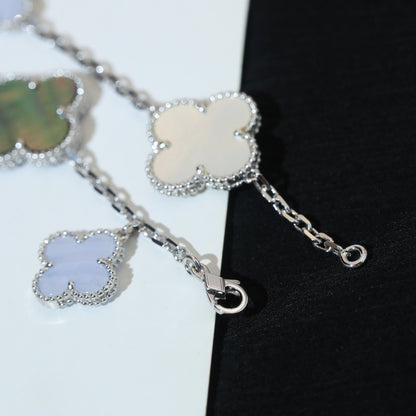[Plus&Max]CLOVER BRACELET 5 MOTIFS MOP CHALCEDONY SILVER
