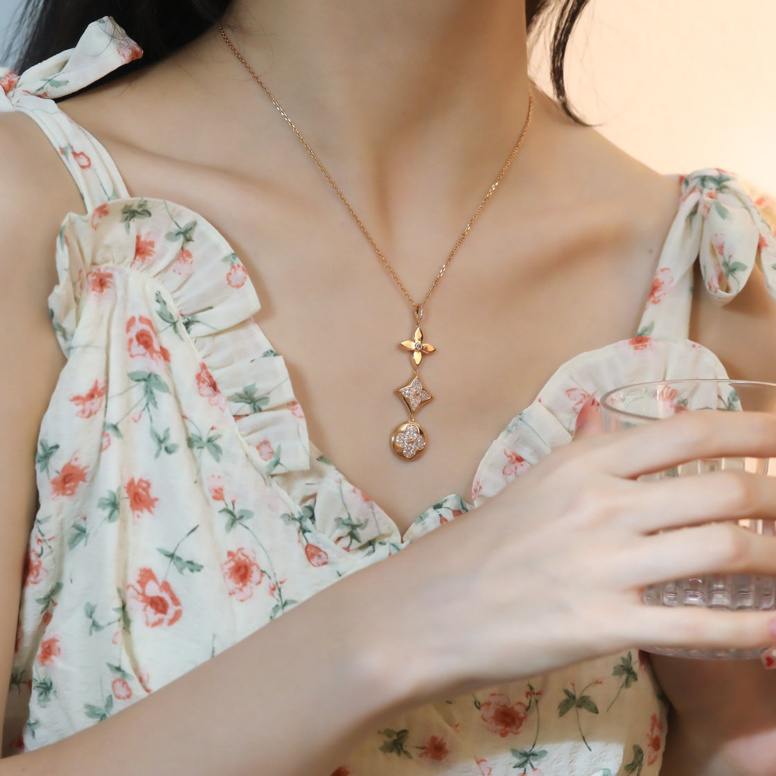 [Plus&Max]STAR AND SUN DIAMOND PINK GOLD NECKLACE