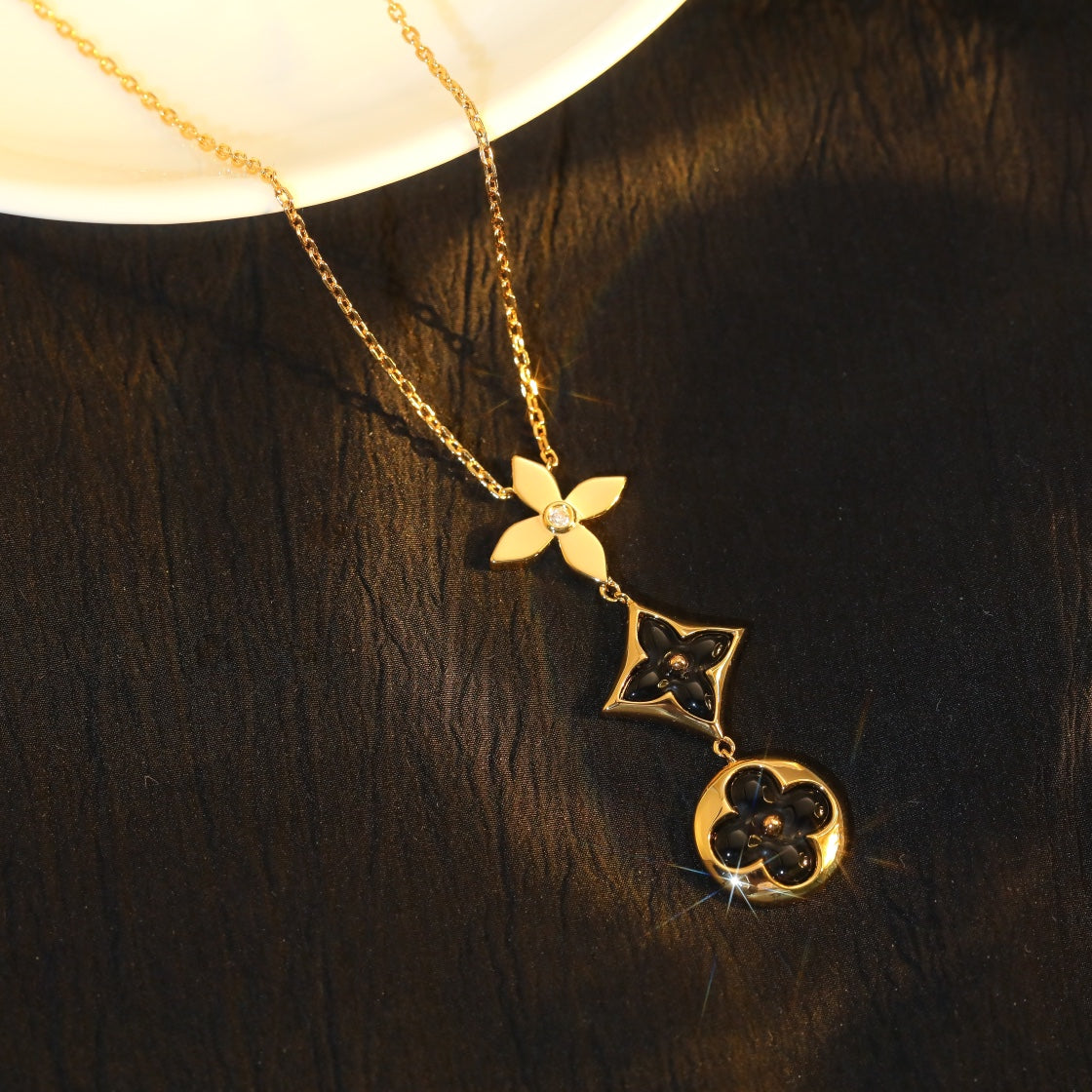 [Plus&Max]STAR AND SUN ONYX PINK GOLD NECKLACE