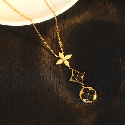 [Plus&Max]STAR AND SUN ONYX PINK GOLD NECKLACE