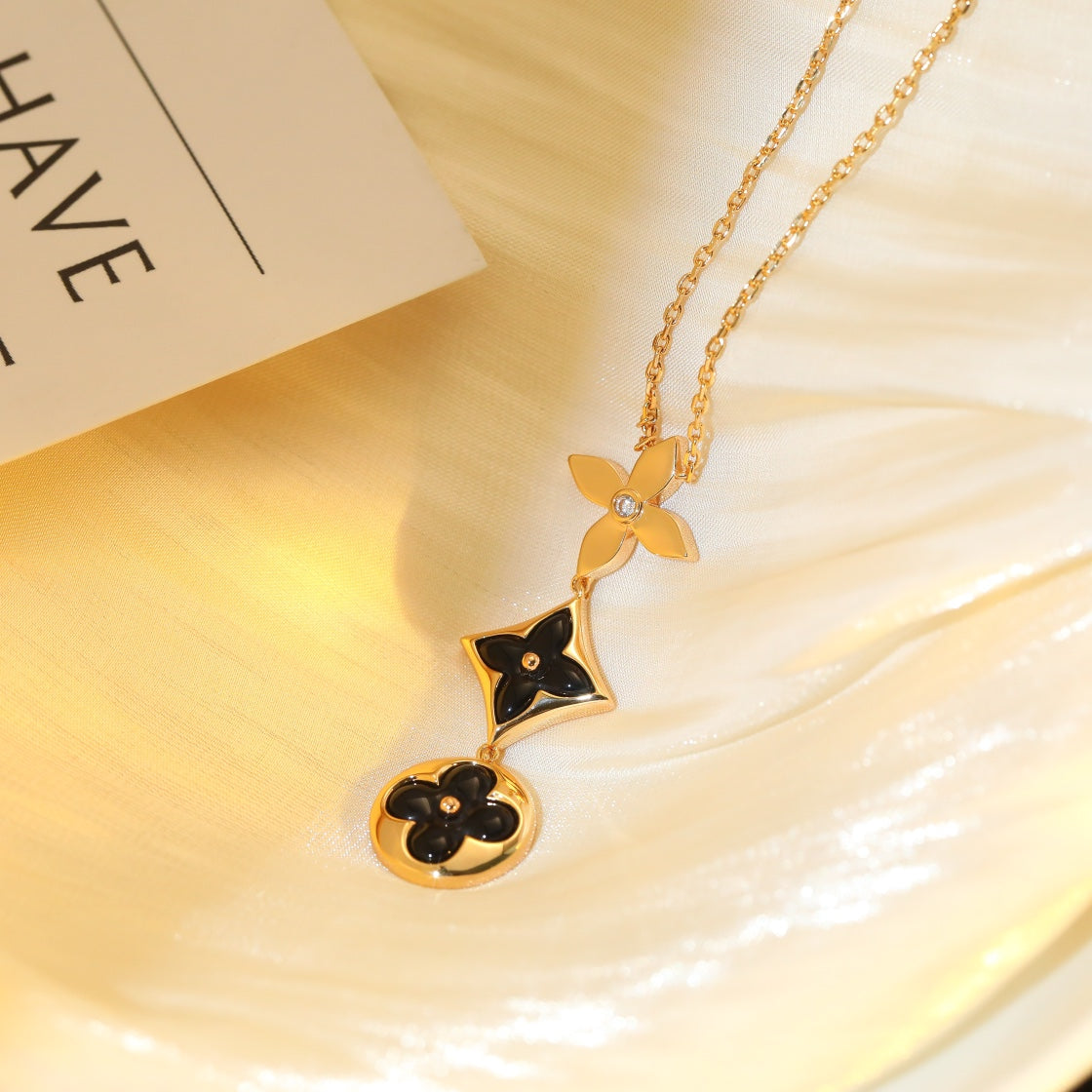 [Plus&Max]STAR AND SUN ONYX PINK GOLD NECKLACE