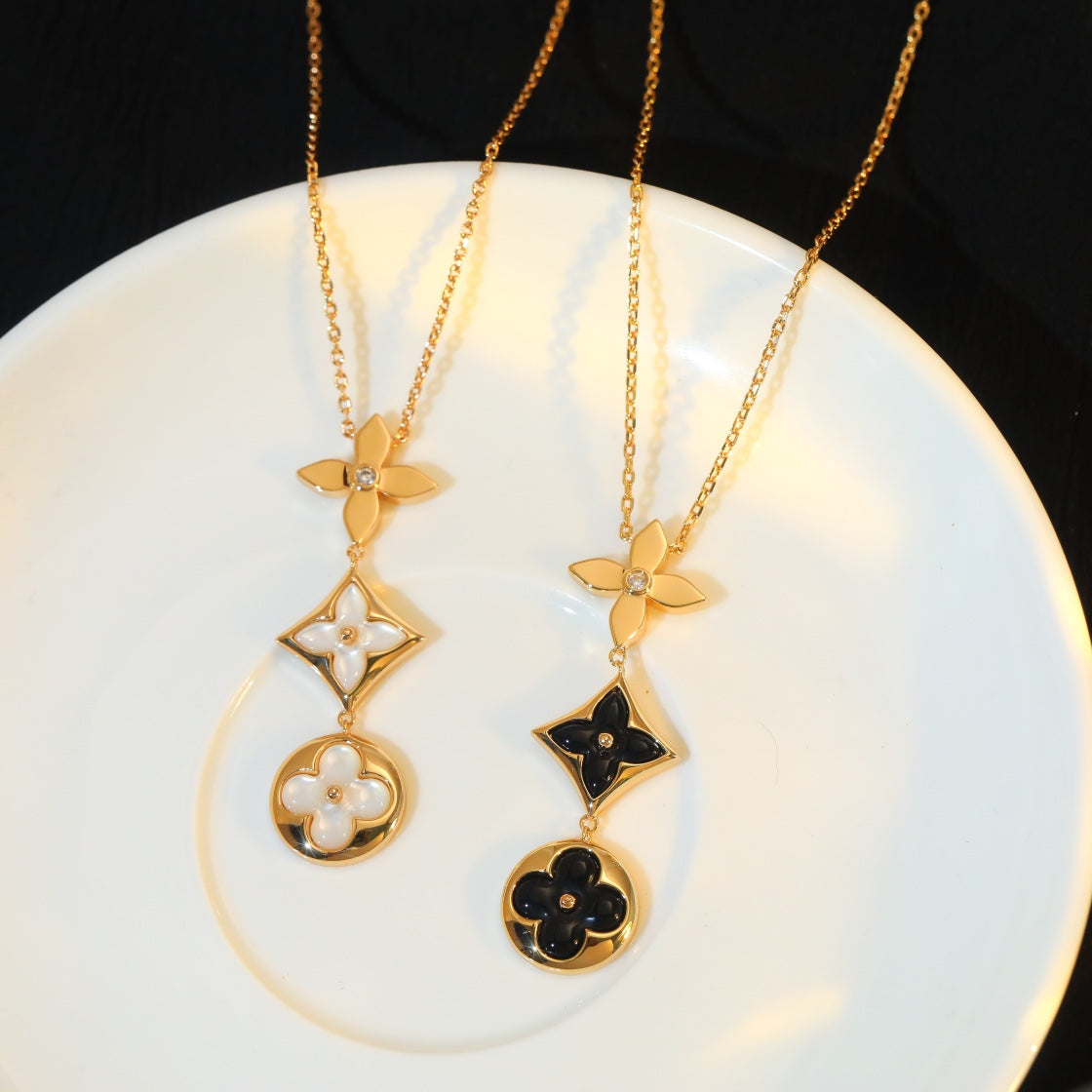 [Plus&Max]STAR AND SUN ONYX PINK GOLD NECKLACE