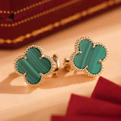 [Plus&Max]CLOVER MEDIUM 1 MOTIFS MALACHITE  EARRINGS
