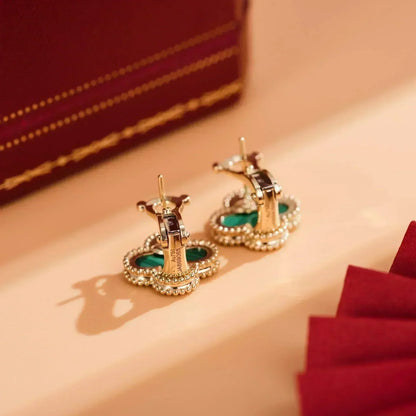 [Plus&Max]CLOVER MEDIUM 1 MOTIFS MALACHITE  EARRINGS