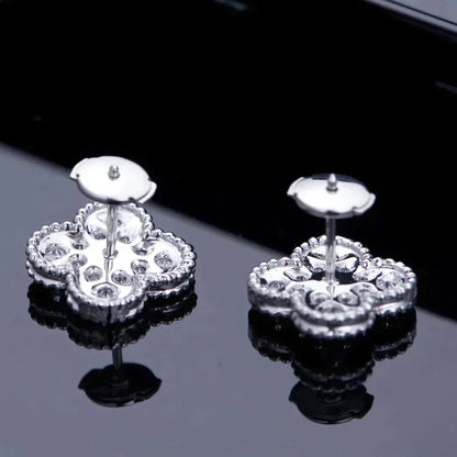 [Plus&Max]CLOVER 1 MOTIFS DIAMOND STUD EARRINGS SILVER