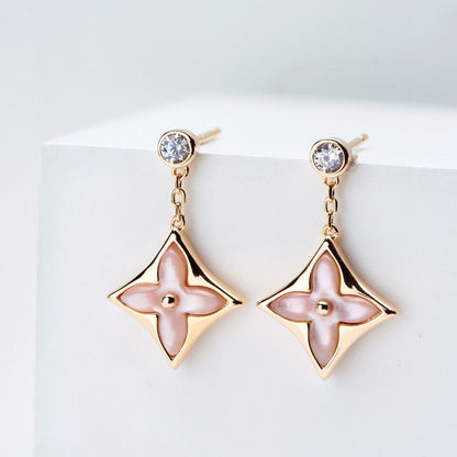 [Plus&Max]DOUBLE STAR PINK GOLD MOP DROP EARRINGS