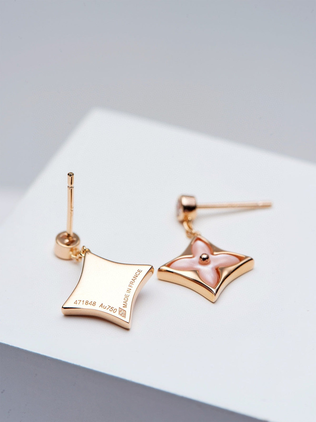 [Plus&Max]DOUBLE STAR PINK GOLD MOP DROP EARRINGS