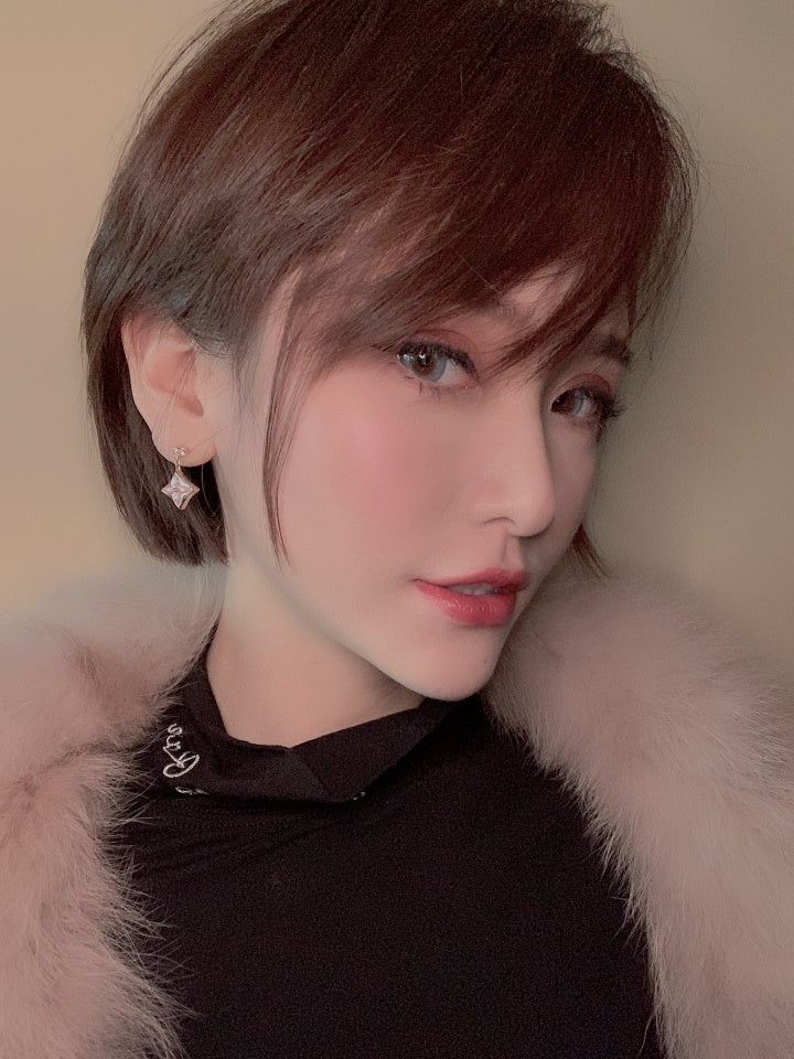 [Plus&Max]DOUBLE STAR PINK GOLD MOP DROP EARRINGS