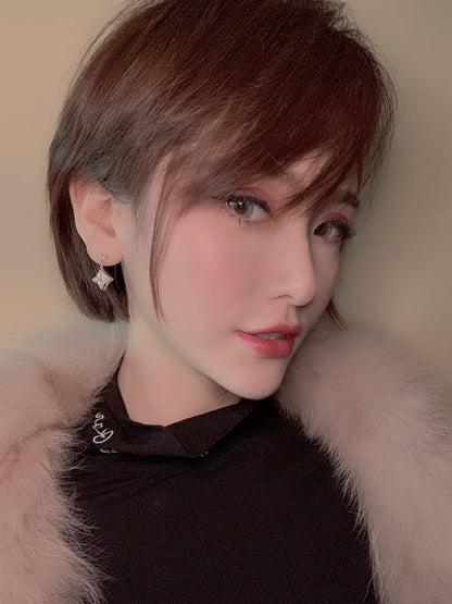 [Plus&Max]DOUBLE STAR PINK GOLD MOP DROP EARRINGS