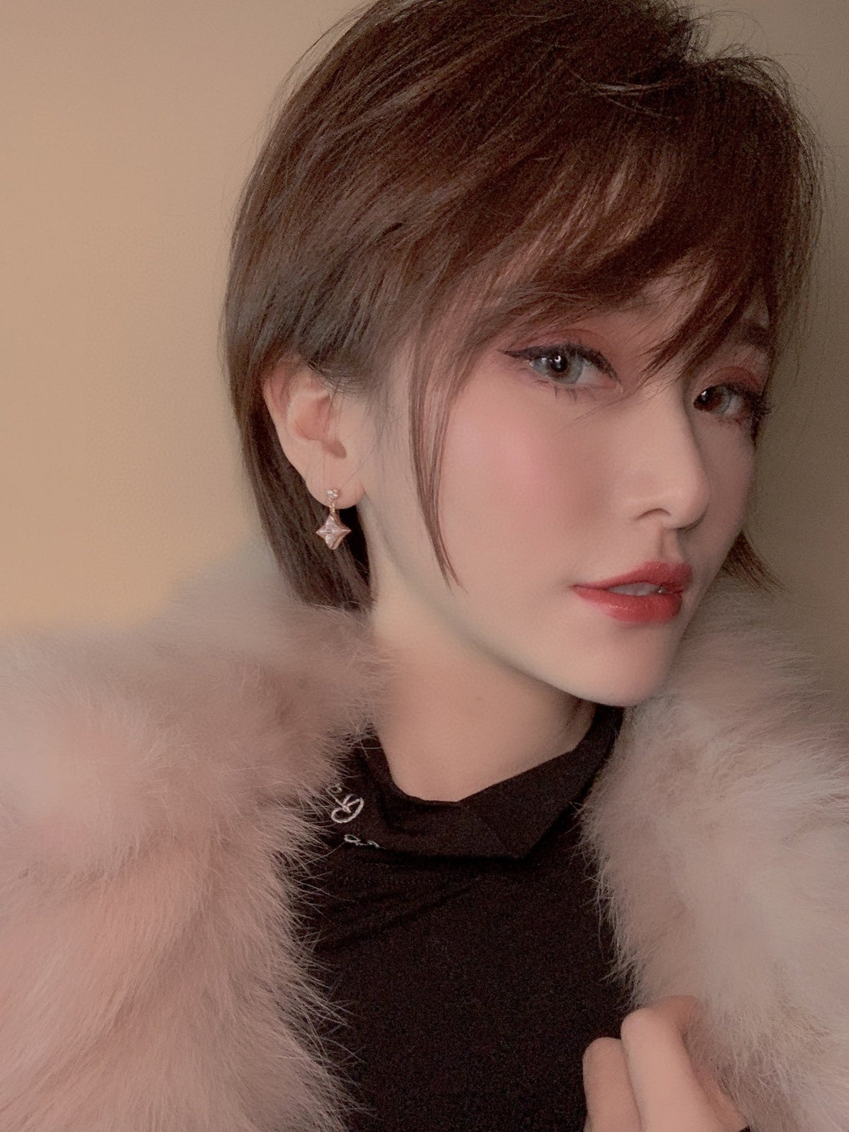 [Plus&Max]DOUBLE STAR PINK GOLD MOP DROP EARRINGS