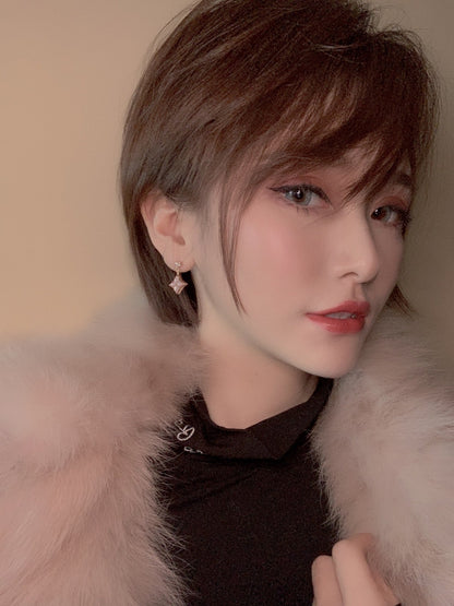 [Plus&Max]DOUBLE STAR PINK GOLD MOP DROP EARRINGS