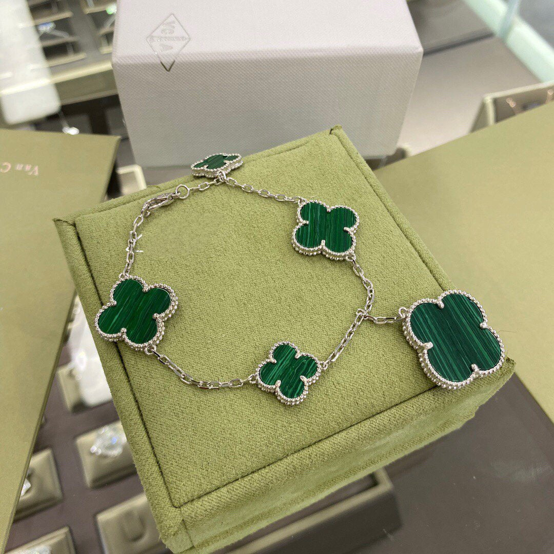 [Plus&Max]CLOVER 5 MOTIFS SIVLER MALACHITE BRACELET