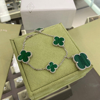 [Plus&Max]CLOVER 5 MOTIFS SIVLER MALACHITE BRACELET