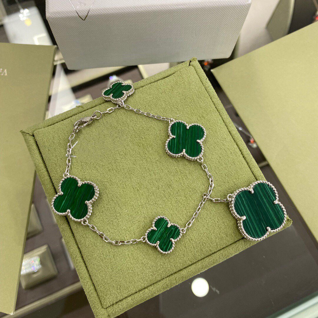 [Plus&Max]CLOVER 5 MOTIFS SIVLER MALACHITE BRACELET