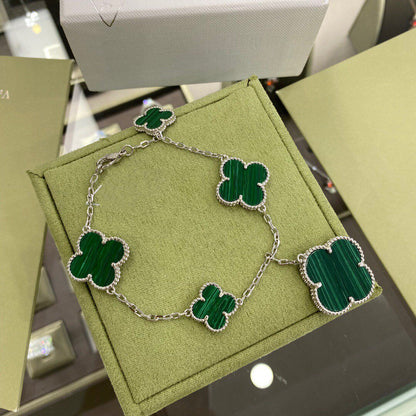 [Plus&Max]CLOVER 5 MOTIFS SIVLER MALACHITE BRACELET