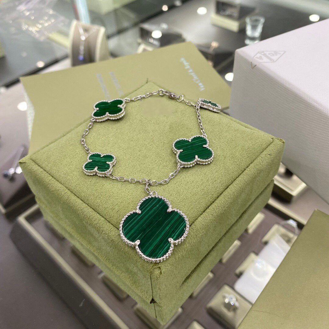 [Plus&Max]CLOVER 5 MOTIFS SIVLER MALACHITE BRACELET