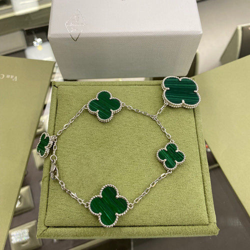 [Plus&Max]CLOVER 5 MOTIFS SIVLER MALACHITE BRACELET