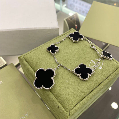 [Plus&Max]CLOVER 5 MOTIFS SIVLER ONYX BRACELET