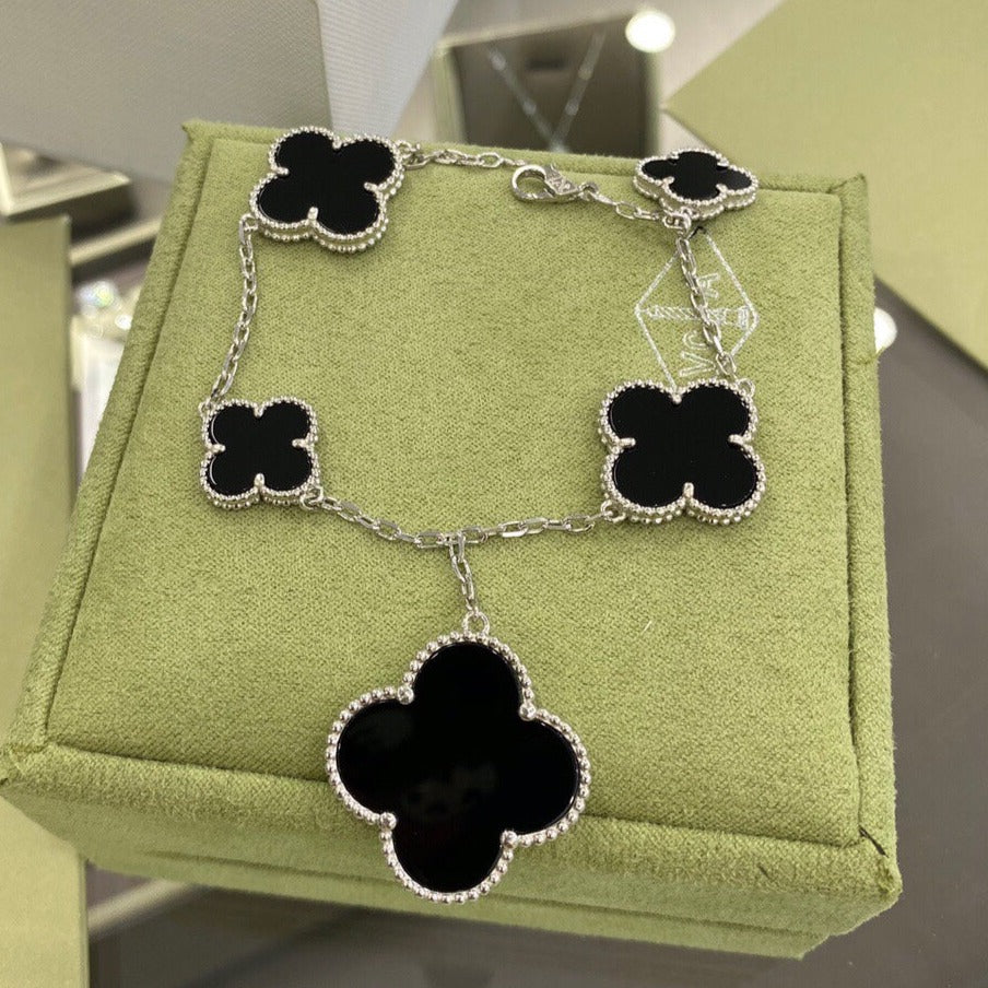 [Plus&Max]CLOVER 5 MOTIFS SIVLER ONYX BRACELET