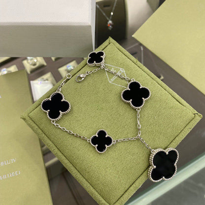 [Plus&Max]CLOVER 5 MOTIFS SIVLER ONYX BRACELET