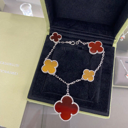 [Plus&Max]CLOVER 5 MOTIFS SIVLER CARNELIAN TIGER EYE BRACELET