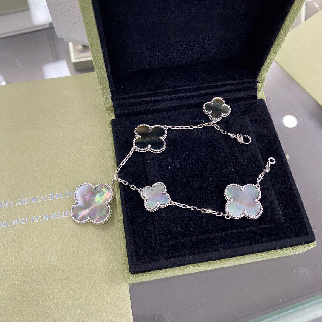 [Plus&Max]CLOVER 5 MOTIFS SIVLER DARK MOP BRACELET