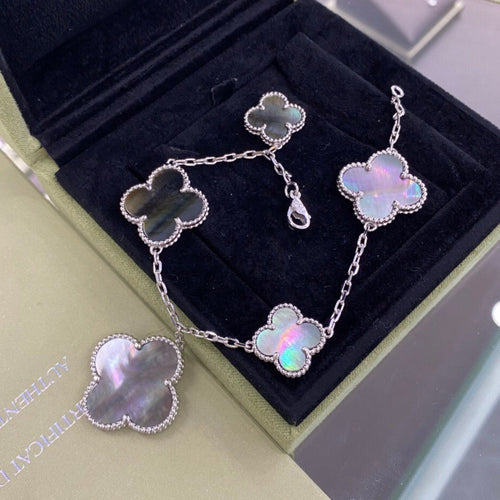 [Plus&Max]CLOVER 5 MOTIFS SIVLER DARK MOP BRACELET
