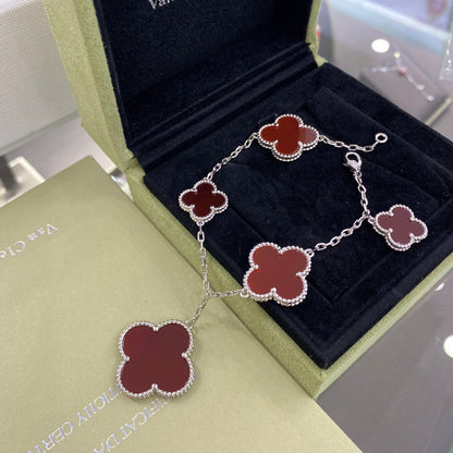 [Plus&Max]CLOVER 5 MOTIFS SIVLER CARNELIAN BRACELET