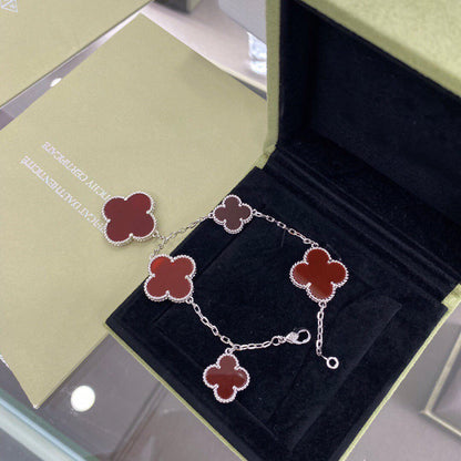 [Plus&Max]CLOVER 5 MOTIFS SIVLER CARNELIAN BRACELET