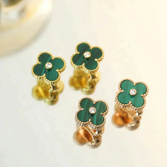 [Plus&Max]CLOVER MEDIUM 1 MOTIFS MALACHITE DIAMOND EARRINGS