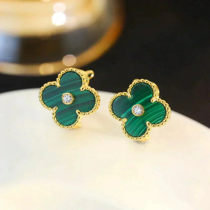 [Plus&Max]CLOVER MEDIUM 1 MOTIFS MALACHITE DIAMOND EARRINGS