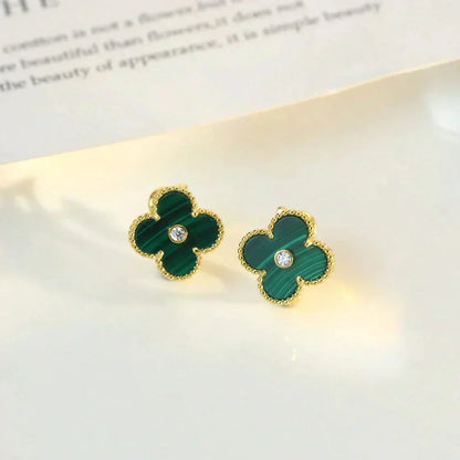[Plus&Max]CLOVER MEDIUM 1 MOTIFS MALACHITE DIAMOND EARRINGS
