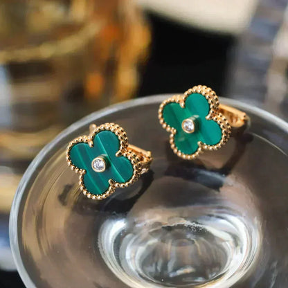 [Plus&Max]CLOVER MEDIUM 1 MOTIFS MALACHITE DIAMOND EARRINGS