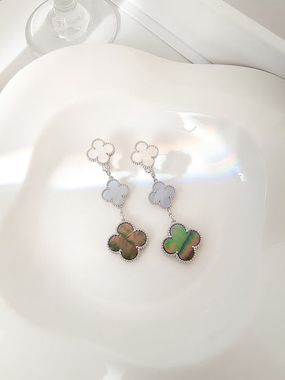 [Plus&Max]CLOVER 3 MOTIFS CHALCEDONY DARK MOP SILVER EARRINGS