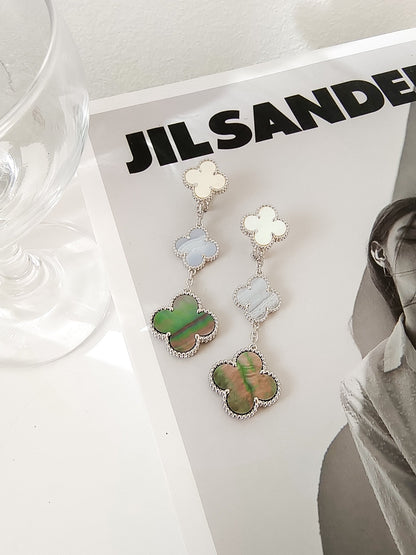 [Plus&Max]CLOVER 3 MOTIFS CHALCEDONY DARK MOP SILVER EARRINGS