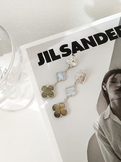 [Plus&Max]CLOVER 3 MOTIFS CHALCEDONY DARK MOP SILVER EARRINGS