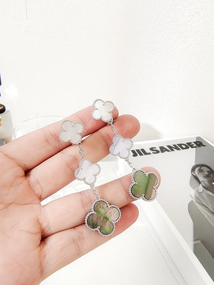 [Plus&Max]CLOVER 3 MOTIFS CHALCEDONY DARK MOP SILVER EARRINGS