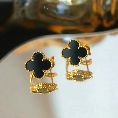 [Plus&Max]CLOVER MEDIUM 1 MOTIFS  ONYX STUD EARRINGS