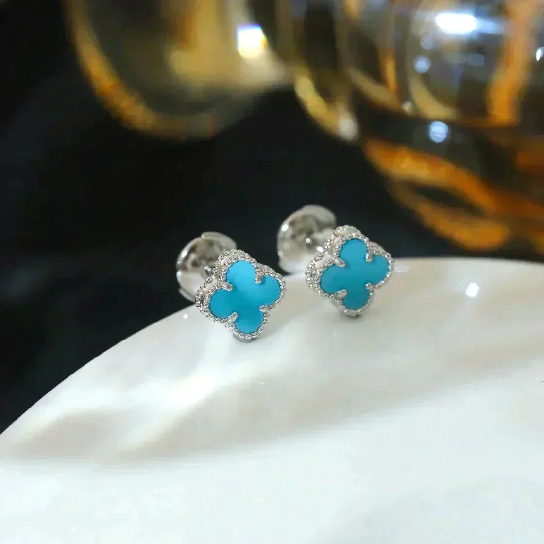 [Plus&Max]CLOVER MINI 9.5MM ONYX STUD EARRINGS SILVER