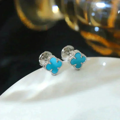 [Plus&Max]CLOVER MINI 9.5MM ONYX STUD EARRINGS SILVER